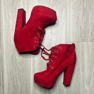 Stylish Red Suede Women's Ankle Boots